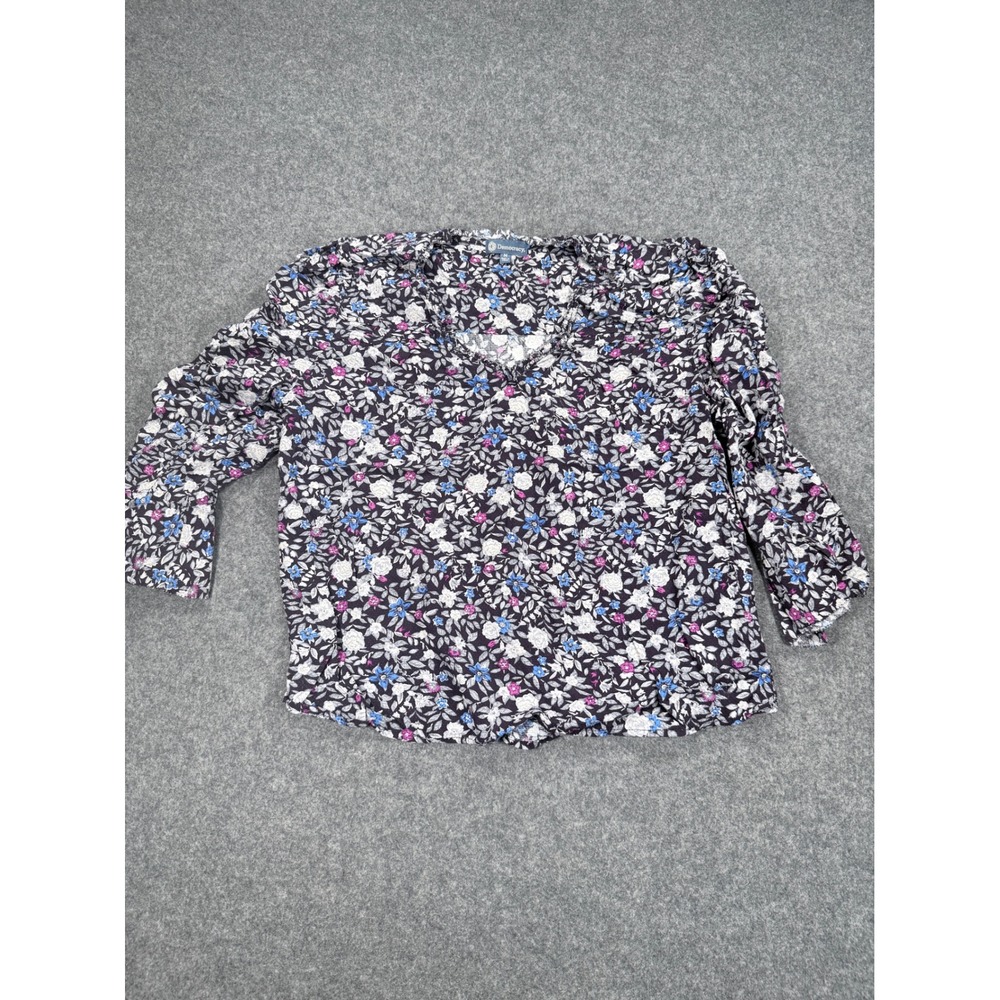 Democracy Floral V-Neck 3/4 Sleeve Blouse Navy Blue Purple B3125UE8E Mens M